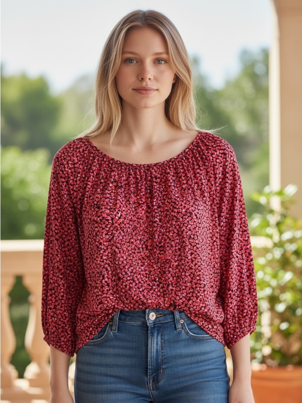 MICHAEL Michael Kors Red Pink Black Printed Blouse XL